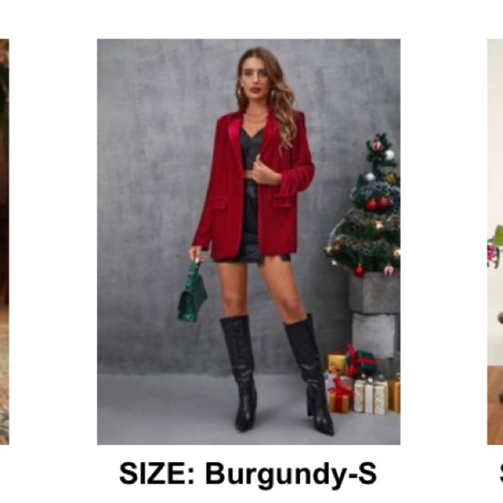 SHEIN Burgundy Long Velvet Blazer